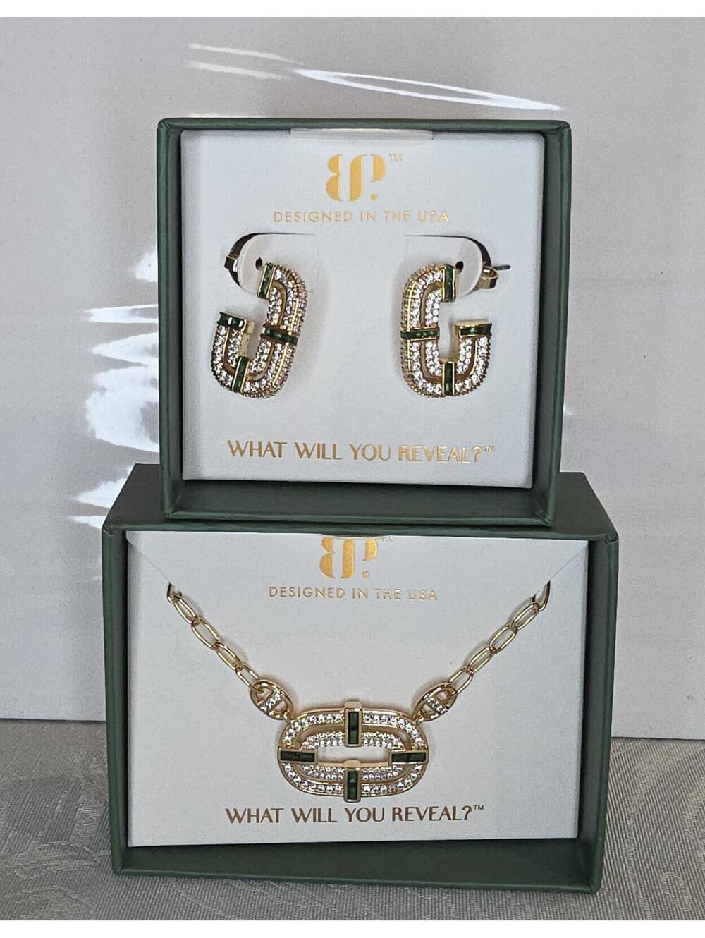 Rare Unicorn Art Deco Dreaming Gold Plated Necklace and Earrings Set w